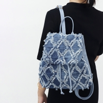 Casual Style Tassel Accents Large Denim Backpack