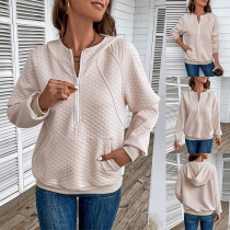 Fashion Texture Half-zipper Crew Neck Long Sleeve Kangaroo Pockets Texture Sweatshirt