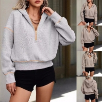 Fashion Contrast Color Long Sleeve Half-zipper Hooded Sweatshirt