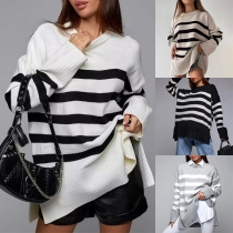 Fashion Crew Neck Long Sleeve Side Slit Sweater