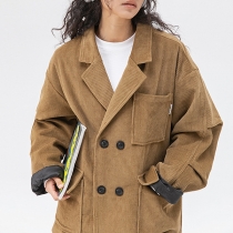 Vintage-Style Double-Breasted Corduroy Blazer