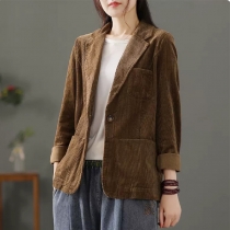 Vintage-Style Corduroy Cardigan: Loose-Fit Casual Jacket(Size Run Small）