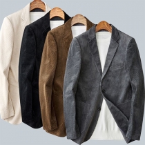 Retro Casual Style Slim-Fit Striped Corduroy Blazer