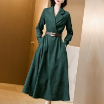 Corduroy Maxi Dress: Belted Waist(with belt)