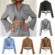 Short Length Layered-Look Drawstring Jacket