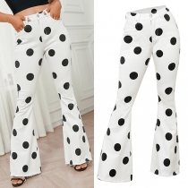 Fashion Dot-printed High-rise Wide-leg Denim Jeans