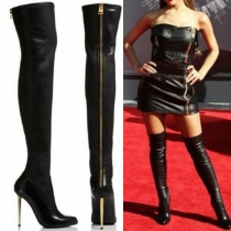 Fashion Pointed-toe High-heeled Back Zipper Artificial Leather PU Over-the-knee Boots
