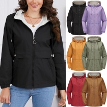 Fashion Lightweight Long Sleeve  Drawstring Hooded Trench Coat for Women