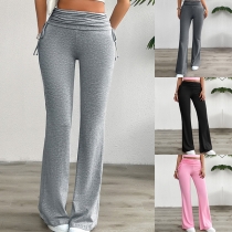Comfy Side Drawstring High-rise Straight-cut Pants