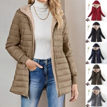 Fashion Quilted Plush Lined Long Sleeve Hooded Jacket