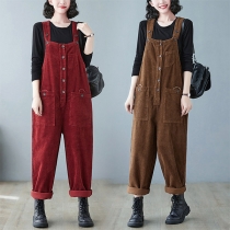 Retro Corduroy Overalls: Loose-Fit Casual Jumpsuit