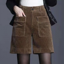 Loose Fit High-Waist Corduroy Shorts