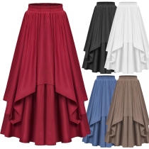 Vintage Solid Color High-rise High-low Hemline Skirt
