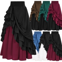 Vintage Contrast Color Ruffle High-rise Maxi Skirt