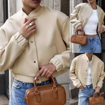 Fashion Solid Color Long Sleeve Loose Crop Jacket