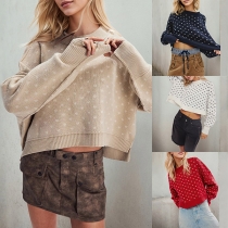 Fashion Heart Pattern Crew Neck Long Sleeve Pullover Sweater