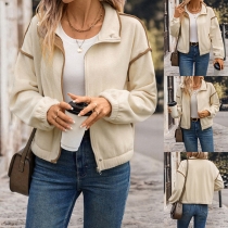 Fashion Stand Collar Long Sleeve Crop Jacket