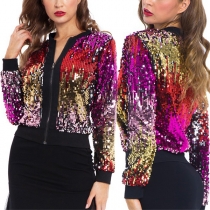 Gradient Color Sequin Sweatshirt Jacket