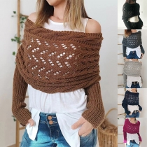 Fashion Hollow Out Long Sleeve Knitted Cape-Poncho for Women