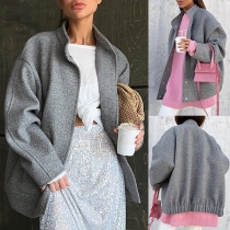 Fashion Solid Color Stand Collar Long Sleeve Duffle Jacket