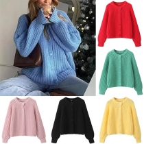 Fashion Solid Color Long Sleeve Front Button Knitted Cardigan