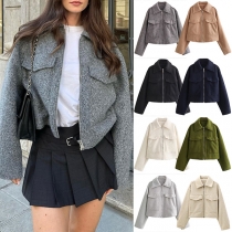 Fashion Stand Collar Long Sleeve Big Pockets Duffle Jacket