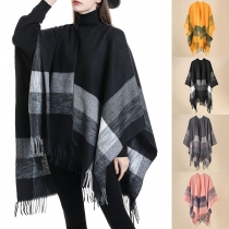 Fashion Contrast Color Tassel Cape