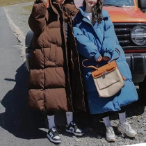 Fashion Mock Neck Hooded Long Sleeve Quilted Coat