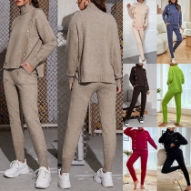 Fashion Knitted Two-piece Set Consist of Turtleneck Sweater and Pants