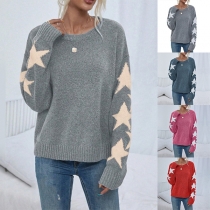 Fashion Crew Neck Star Pattern Long Sleeve Sweater