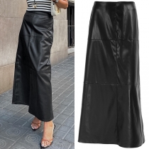 Fashion High-rise Artificial Leather PU Maxi Skirt