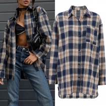 Vintage Long Sleeve Loose Plaid Blouse