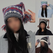 Cute Cow Shaped Colorful Striped Pom-POM Tassel Knit Hat for Women – Warm and Stylish Winter Beanie