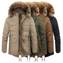 Thickened Warm Cotton Fur Collar Mid Length Coat