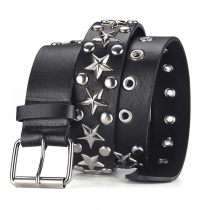 Punk Style Star Eyelet Wide Belt Single Row Pin Buckle