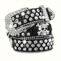 Rhinestone Skull Versatile PU Leather Belt