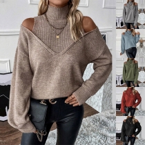 Fashion Turtleneck Open-shoulder Long Sleeve Sweater