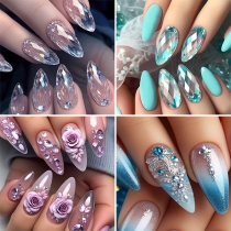 Fashion Almond Shape Press-On Nails with Water Drop Diamond Crystal Design