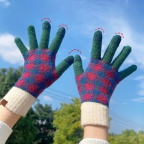 Fashion Knitted Plaid Touchscreen Gloves, Warm Cycling Gloves