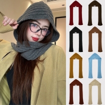 Fashion Solid Color Hooded Knit Scarf-Fall/Winter Knitted Scarf with Hooded