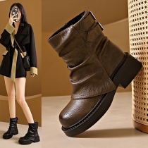 Women's Slim Velvet Mid Calf Low Heel Boots