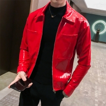 Metallic Casual Motorcycle PU Leather Jacket