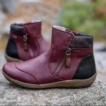 Low Heel Faux Leather Mid Calf Boots