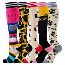 5 pieces/set Kawaii Cat Print Knee High Socks