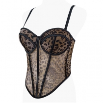 Off Shoulder Leopard Mesh Wrap Bralette