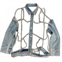 Denim Jacket with Chain Cross Pattern