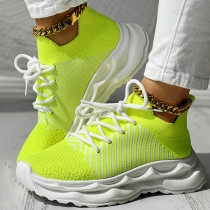 Green Flyknit Sneakers with Breathable Elastic Sole