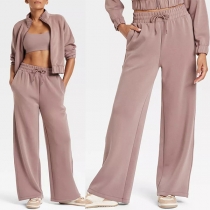Fashion Solid Color Two-piece Set Consist of Sweatjacket and Straight-cut Pants