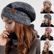 Fashion Contrast Color Two-piece knitted Hat and Scarf