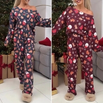 Fashion Christmas Printed Two-piece Set Consist of Long Sleeve Shirt and Pants